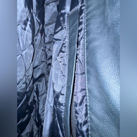 Men's Blue Faux Leather Jacket with Hood - Picture 9 of 12
